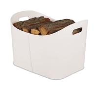 Relaxdays Panier à bois en similicuir blanc crème