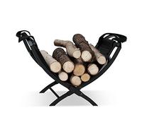 Relaxdays Panier à bûches bois pliable sac transport en acier porte-journaux porte-revues HxlxP: 32 x 43,5 x 32 cm, noir