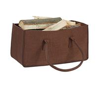 Relaxdays Panier à bûches de bois en feutre 2 poignées, pliable, porte-revues HxlxP: 25 x 25 x 50 cm, marron