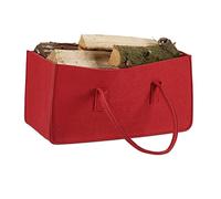 Relaxdays Panier à bûches de Bois en Feutre 2 poignées, Pliable, Porte-revues HxlxP: 25 x 25 x 50 cm, Rouge