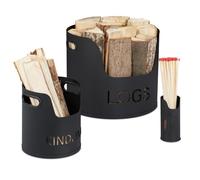 Relaxdays Panier à bûches jeu de 3 pour bois de chauffage d’allumage et allumettes corbeille d. 37 / 19 / 6 5 cm noir