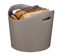 Relaxdays Panier à bûches L similicuir, rangement pour bois de chauffage avec poignées, gris foncé