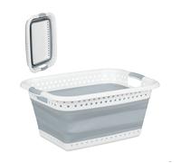 Relaxdays panier à lessive pliable, plastique, silicone, corbeille à linge peu encombrante, HlP 27x61x45,5cm, gris