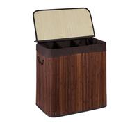 Relaxdays Panier à Linge, 3 Compartiments, avec Couvercle, trieur rectangulaire, HxLxP : 62x62,5x42,5 cm, Bambou, Marron