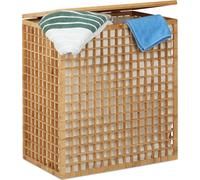 Relaxdays - Panier à linge à 2 compartiments, coffre à linge carré avec sac à linge, trieur de linge d'une capacité de 84 L, dimensions : 62 x 56 x 35 cm, couleur naturelle