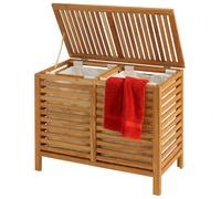 Relaxdays, panier à linge avec 2 compartiments, coffre à linge de 150 litres, sacs à linge amovibles, dimensions (H x L x P) : 67,5 x 89 x 46,5 cm, bois de noyer, finition naturelle