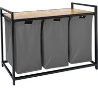Relaxdays, panier à linge avec 3 sacs à linge, 150 litres, aspect bois, dimensions (H x L x P) : 73,5 x 109,5 x 33 cm, corbeille à linge, gris/naturel