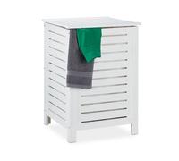 Relaxdays Panier à linge avec couvercle, 86 l, sac amovible, bois de pin, corbeille 65,5x45 cm, blanc