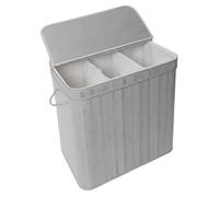 Relaxdays Panier à Linge avec Couvercle Bambou 150 l, 3 Compartiments, HxLxP 61,5x61x41,5 cm, sdb, Gris