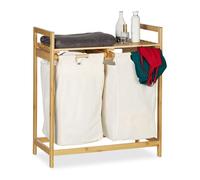 Relaxdays Panier à linge bambou 2 sacs à linge