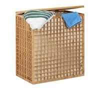 Relaxdays – Panier à linge – Coffre carré 2 compartiments avec sac, 84 L, 62×56×35 cm, naturel
