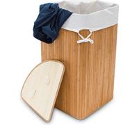Relaxdays Panier à linge d'angle en bambou, bac à linge pliable 60 l, peu encombrant, sac à linge en coton, 65 x 49,5 x 37 cm, naturel