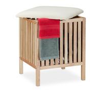 Relaxdays Panier à linge en noyer avec siège