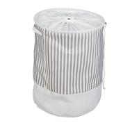 Relaxdays Panier à linge, petite corde, 60 l, pliable, transportable, motif rayé, HD : 56 x 42,5 cm, blanc et gris