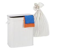 Relaxdays Panier à Linge Pliable en Bambou 3 Compartiments avec Couvercle 105 l 63x52x32 cm Blanc
