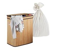 Relaxdays Panier à linge bambou, 2 compartiments