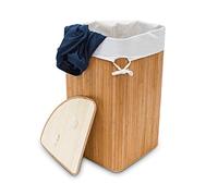 Relaxdays Panier à linge pliant pliable Triangulaire triangle en bambou avec sac intérieur 65 x 49,5 x 37cm 64L Couleur naturelle