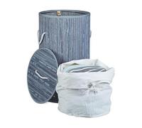 Relaxdays Panier à linge rond en bambou Ø 41 cm, Panier à linge pliable, volume 80 l, Sac en coton gris