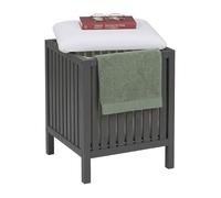Relaxdays Panier à linge siège gris/blanc couvercle rembourré HxLxP 51x38x38 cm noyer tabouret de bain
