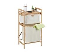 Relaxdays Panier à Linge, Structure Bambou, trieur 2 panières, HLP : 85x44x33 cm, étagère Salle de Bain, Nature-Beige