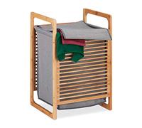 Relaxdays Panier Bambou, Coffre, Corbeille à Linge Couvercle, Salle de Bain, 60x40x35 cm, Nature/Gris, Polyester, Taille Unique