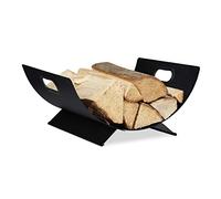 Relaxdays Panier Bois de cheminée, en métal, Corbeille pour Rangement de bûches, 18,5 x 40 x 33 cm; Gros Panier Noir