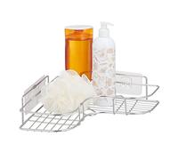 Relaxdays Panier d’Angle pour la Douche, à Coller, argenté | acier inoxydable, support à savons, HxLxP : 7x26,5x26,5 cm