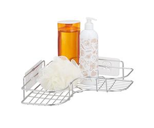 Relaxdays Panier d’Angle pour la Douche, à Coller, argenté | acier inoxydable, support à savons, HxLxP : 7x26,5x26,5 cm