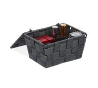 Relaxdays Panier de rangement avec couvercle, aspect tressé, HxLxP 10,5 x 19,5 x 14,5 cm, plastique, gris