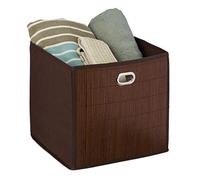 Relaxdays Panier de Rangement Bambou, Corbeille de Salle de Bain carrée, boîte Haute, 31 x 31 x 31 cm, Pliable, Marron
