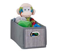 Relaxdays Panier de Rangement Bambou, Corbeille Salle de Bain, carré, boîte étroite, 14 x 15 x 31 cm, Pliant, Gris