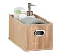 Relaxdays Panier de Rangement Bambou, Corbeille Salle de Bain, carré, boîte étroite, 14 x 15 x 31 cm, Pliant, Nature