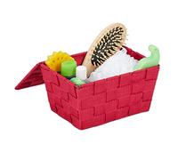 Relaxdays Panier de Rangement, Couvercle, Aspect tressé, Organiseur, HxlxP 10,5 x 19,5 x 14,5 cm, Plastique, Bordeaux