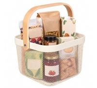 Relaxdays Panier de rangement, crème | avec anse, vêtements, déco, acier et bois, 17,5 x 26 x 24,5 cm