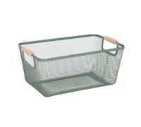 Relaxdays Panier de Rangement en métal, poignées en Bois, rectangulaire, 16,5x37x22,5 cm, déco