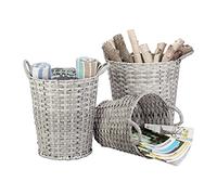 Relaxdays Panier de rangement lot de 3 corbeilles rondes avec poignées, taupe