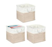 Relaxdays Panier de Rangement, Lot de 3, pour Ranger Les Jouer ou Les vêtements, 33 x 33 x 33 cm, Beige et Banc