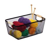 Relaxdays Panier de rangement poignées bois rectangulaire corbeille métal HxLxP : env. 16 5x37x22 5 cm déco noir