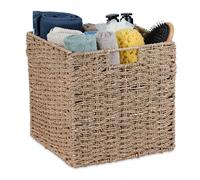 Relaxdays Corbeille de Rangement en zostère, Design tressé, panière pour Salle de Bain, HxLxP : 30x30x30 cm, Nature