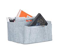 Relaxdays Panier en feutre journaux magazine corbeille pliable rangement poignées 2 compartiments HxlxP: 22 x 32 x 29 cm, gris