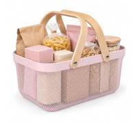 Relaxdays Panier en fil, rose | à anses, rectangulaire, rangement, métal et bois, cuisine, bain, salon