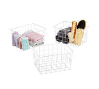 Relaxdays Panier métallique rangement, lot de 3, rectangulaire, blanc | stockage, HLP 15,5 x 28 x 20 cm, déco