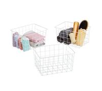 Relaxdays Panier métallique rangement, lot de 3, rectangulaire, stockage, HLP 15,5 x 28 x 20 cm, déco, blanc