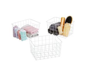Relaxdays Panier métallique rangement, lot de 3, rectangulaire, stockage, HLP 15,5 x 28 x 20 cm, déco, blanc