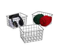 Relaxdays Panier métallique rangement, lot de 3, rectangulaire, stockage, HLP 15,5 x 28 x 20 cm, déco, noir