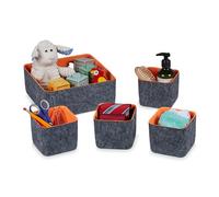 Relaxdays Panier rangement, 5 pièces, organiseur pour le tiroir ou l’armoire, pliable, 2 tailles, gris et orange