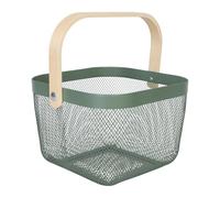 Relaxdays Panier rangement, avec anse, pour vêtement, décorations, acier et bois, panier à ustensiles, HlP 17,5x26x24,5