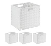 Relaxdays Panier rangement, lot de 4, superbe design, pour vos vêtements, H x L x P : 31 x 32 x 30 cm, blanc