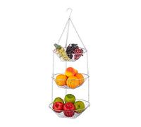 Relaxdays Panier suspendu 3 étages,corbeilles accrochées fruits, au plafond, peu de place dans la cuisine, acier,argent