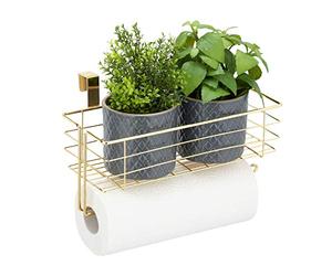 Relaxdays Panier suspendu avec porte rouleau de cuisine, rangement, cuisine et bain, fil de fer HlP 18 x 31 x 17 cm